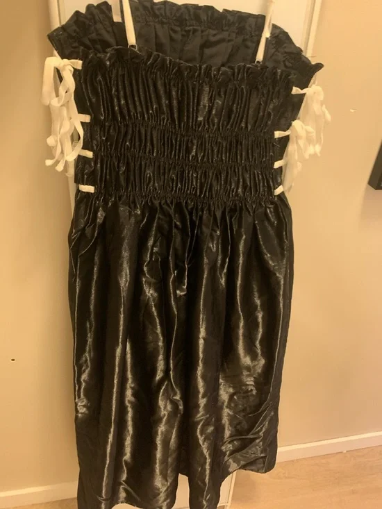 Lena Black Midi Dress with Cream Trim - Picture 5 of 5